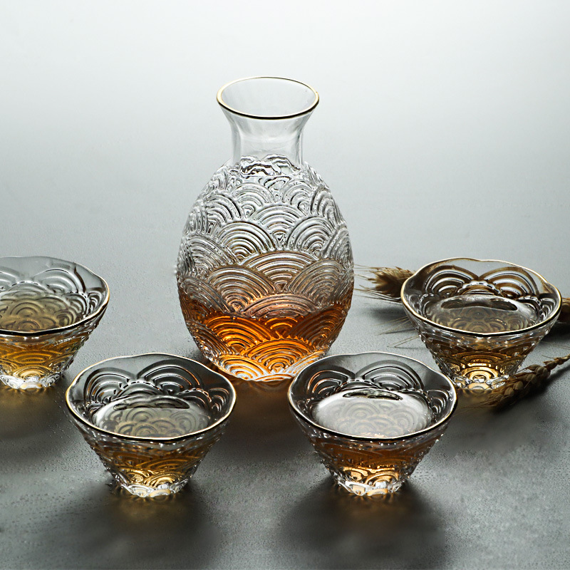 Japanese Pottery - Japanese Hammer Sake Pot Set Glass