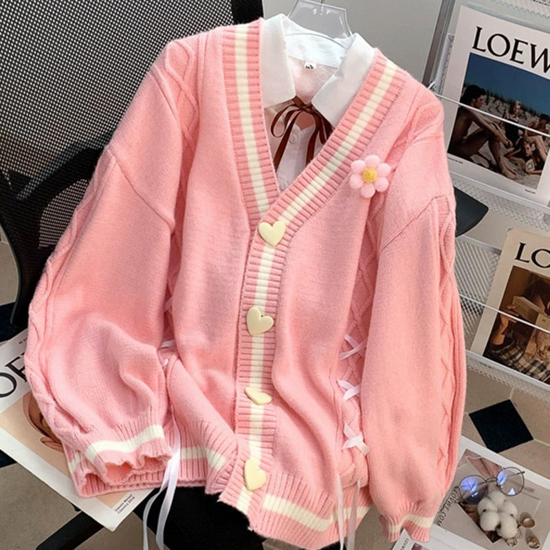Japanese Snacks - Japanese Style Cute Flower Knitted Cardigan